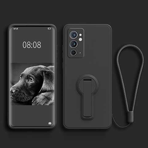 Silikon Hülle Handyhülle Ultra Dünn Schutzhülle Tasche Flexible mit Ständer für OnePlus 9RT 5G Schwarz