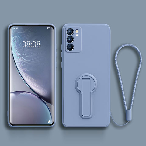 Silikon Hülle Handyhülle Ultra Dünn Schutzhülle Tasche Flexible mit Ständer für Oppo Reno6 5G Lavendel Grau