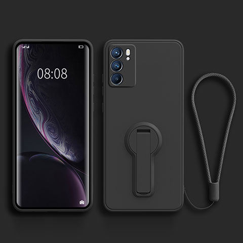 Silikon Hülle Handyhülle Ultra Dünn Schutzhülle Tasche Flexible mit Ständer für Oppo Reno6 5G Schwarz