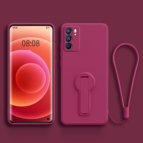 Silikon Hülle Handyhülle Ultra Dünn Schutzhülle Tasche Flexible mit Ständer für Oppo Reno6 Pro 5G India Pink