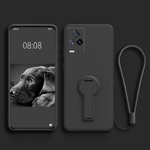 Silikon Hülle Handyhülle Ultra Dünn Schutzhülle Tasche Flexible mit Ständer für Vivo iQOO 7 Legend 5G Schwarz