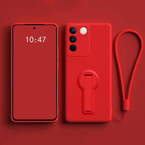 Silikon Hülle Handyhülle Ultra Dünn Schutzhülle Tasche Flexible mit Ständer für Vivo V27 Pro 5G Rot