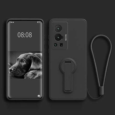 Silikon Hülle Handyhülle Ultra Dünn Schutzhülle Tasche Flexible mit Ständer für Vivo X70 Pro 5G Schwarz