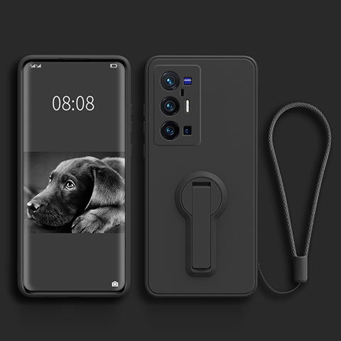 Silikon Hülle Handyhülle Ultra Dünn Schutzhülle Tasche Flexible mit Ständer für Vivo X70 Pro+ Plus 5G Schwarz