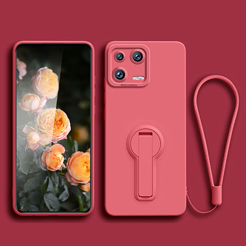 Silikon Hülle Handyhülle Ultra Dünn Schutzhülle Tasche Flexible mit Ständer für Xiaomi Mi 13 Pro 5G Pink