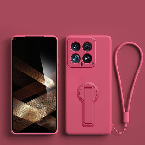 Silikon Hülle Handyhülle Ultra Dünn Schutzhülle Tasche Flexible mit Ständer für Xiaomi Mi 14 5G Pink