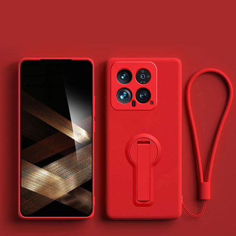 Silikon Hülle Handyhülle Ultra Dünn Schutzhülle Tasche Flexible mit Ständer für Xiaomi Mi 14 5G Rot