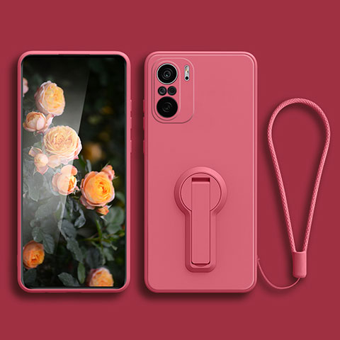 Silikon Hülle Handyhülle Ultra Dünn Schutzhülle Tasche Flexible mit Ständer für Xiaomi Poco F3 5G Pink