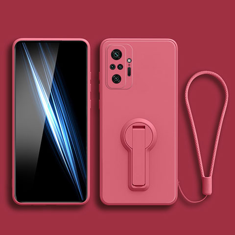 Silikon Hülle Handyhülle Ultra Dünn Schutzhülle Tasche Flexible mit Ständer für Xiaomi Redmi Note 10 4G Pink