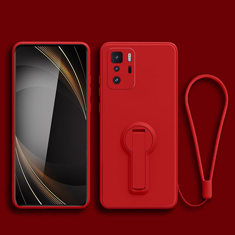 Silikon Hülle Handyhülle Ultra Dünn Schutzhülle Tasche Flexible mit Ständer für Xiaomi Redmi Note 10 Pro 5G Rot