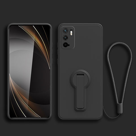 Silikon Hülle Handyhülle Ultra Dünn Schutzhülle Tasche Flexible mit Ständer für Xiaomi Redmi Note 10T 5G Schwarz