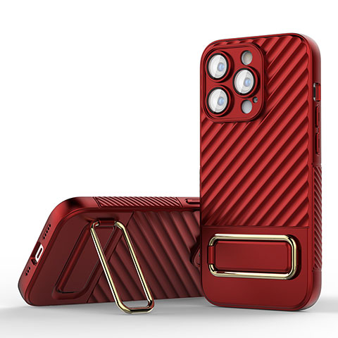 Silikon Hülle Handyhülle Ultra Dünn Schutzhülle Tasche Flexible mit Ständer KC1 für Apple iPhone 15 Pro Rot