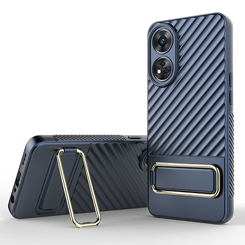 Silikon Hülle Handyhülle Ultra Dünn Schutzhülle Tasche Flexible mit Ständer KC1 für Oppo Reno8 T 4G Blau