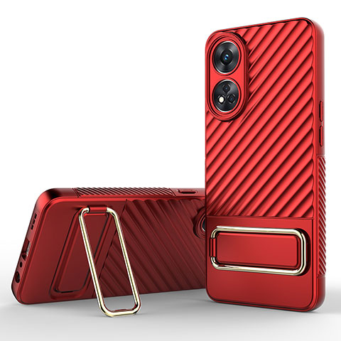 Silikon Hülle Handyhülle Ultra Dünn Schutzhülle Tasche Flexible mit Ständer KC1 für Oppo Reno8 T 4G Rot