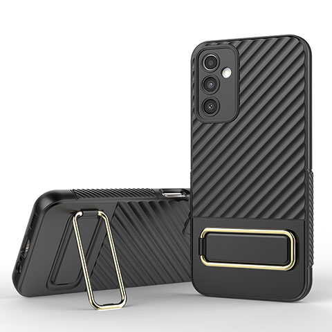 Silikon Hülle Handyhülle Ultra Dünn Schutzhülle Tasche Flexible mit Ständer KC1 für Samsung Galaxy A14 4G Schwarz