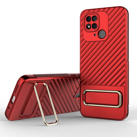 Silikon Hülle Handyhülle Ultra Dünn Schutzhülle Tasche Flexible mit Ständer KC1 für Xiaomi Redmi 10 Power Rot