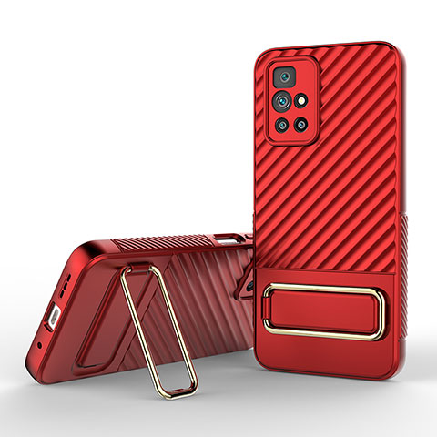 Silikon Hülle Handyhülle Ultra Dünn Schutzhülle Tasche Flexible mit Ständer KC1 für Xiaomi Redmi 10 Prime Rot