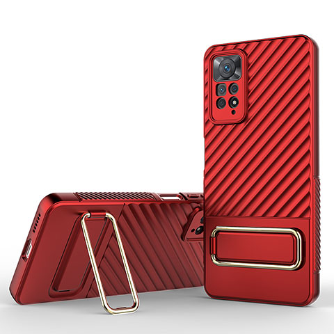 Silikon Hülle Handyhülle Ultra Dünn Schutzhülle Tasche Flexible mit Ständer KC1 für Xiaomi Redmi Note 11 Pro 4G Rot