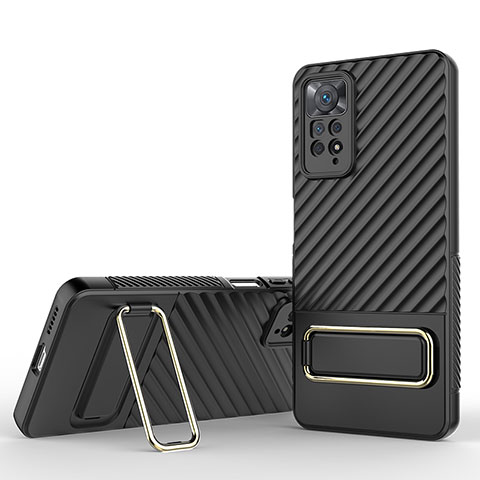 Silikon Hülle Handyhülle Ultra Dünn Schutzhülle Tasche Flexible mit Ständer KC1 für Xiaomi Redmi Note 11 Pro 4G Schwarz