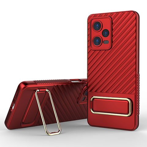 Silikon Hülle Handyhülle Ultra Dünn Schutzhülle Tasche Flexible mit Ständer KC1 für Xiaomi Redmi Note 12 Pro 5G Rot