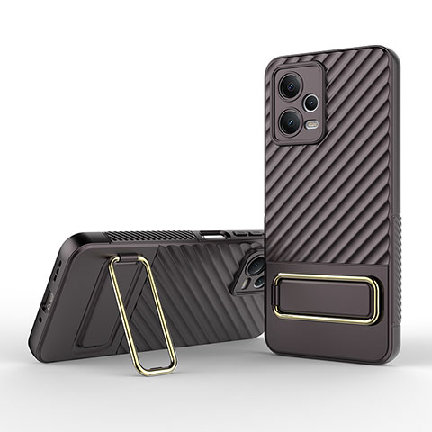 Silikon Hülle Handyhülle Ultra Dünn Schutzhülle Tasche Flexible mit Ständer KC2 für Xiaomi Redmi Note 12 5G Braun