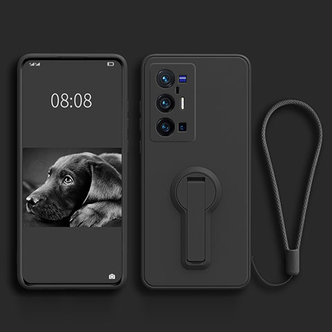 Silikon Hülle Handyhülle Ultra Dünn Schutzhülle Tasche Flexible mit Ständer S01 für Vivo X70 Pro+ Plus 5G Schwarz