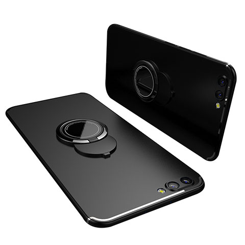 Silikon Hülle Handyhülle Ultra Dünn Schutzhülle Tasche Silikon mit Fingerring Ständer für Huawei Honor V10 Schwarz