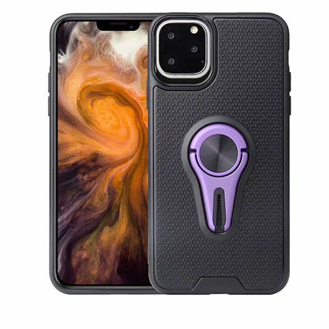 Silikon Hülle Handyhülle Ultra Dünn Schutzhülle Tasche Silikon mit Magnetisch Fingerring Ständer A01 für Apple iPhone 11 Pro Max Violett