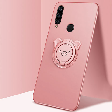 Silikon Hülle Handyhülle Ultra Dünn Schutzhülle Tasche Silikon mit Magnetisch Fingerring Ständer A01 für Huawei Nova 4e Rosegold