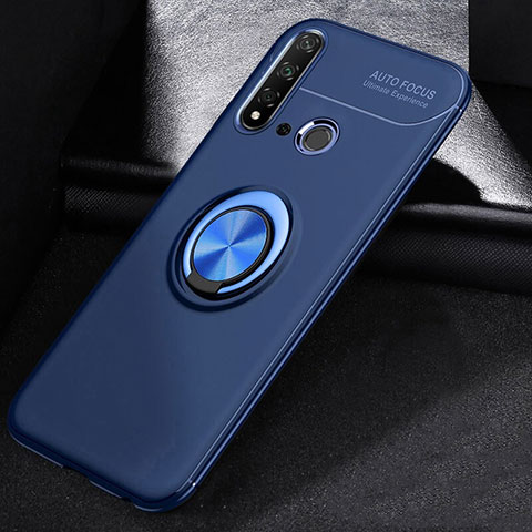 Silikon Hülle Handyhülle Ultra Dünn Schutzhülle Tasche Silikon mit Magnetisch Fingerring Ständer A01 für Huawei P20 Lite (2019) Blau