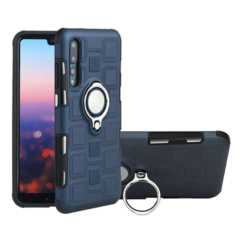 Silikon Hülle Handyhülle Ultra Dünn Schutzhülle Tasche Silikon mit Magnetisch Fingerring Ständer A01 für Huawei P20 Pro Dunkelgrau