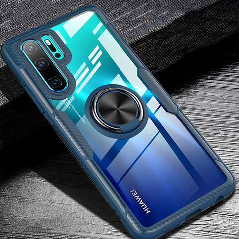 Silikon Hülle Handyhülle Ultra Dünn Schutzhülle Tasche Silikon mit Magnetisch Fingerring Ständer A01 für Huawei P30 Pro Blau