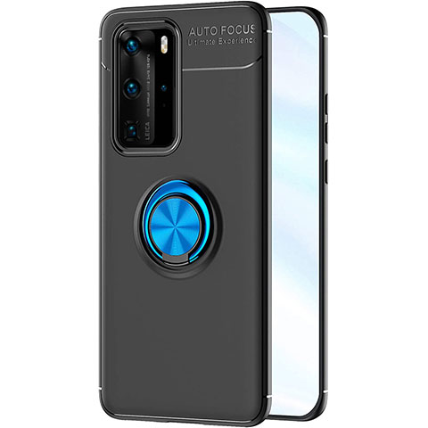 Silikon Hülle Handyhülle Ultra Dünn Schutzhülle Tasche Silikon mit Magnetisch Fingerring Ständer A01 für Huawei P40 Pro Blau und Schwarz