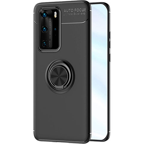 Silikon Hülle Handyhülle Ultra Dünn Schutzhülle Tasche Silikon mit Magnetisch Fingerring Ständer A01 für Huawei P40 Pro Schwarz