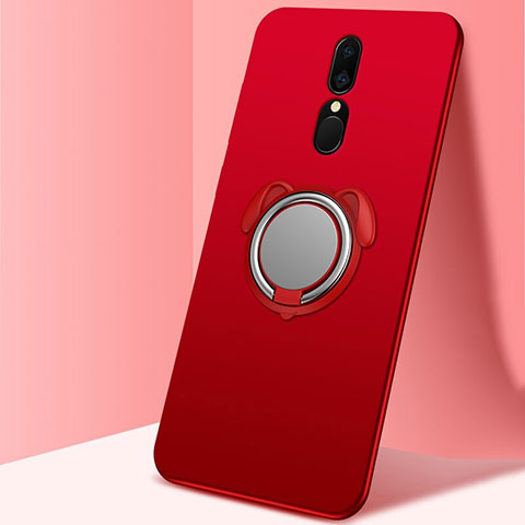 Silikon Hülle Handyhülle Ultra Dünn Schutzhülle Tasche Silikon mit Magnetisch Fingerring Ständer A01 für Oppo A9X Rot