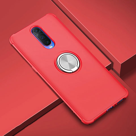 Silikon Hülle Handyhülle Ultra Dünn Schutzhülle Tasche Silikon mit Magnetisch Fingerring Ständer A01 für Oppo R17 Pro Rot