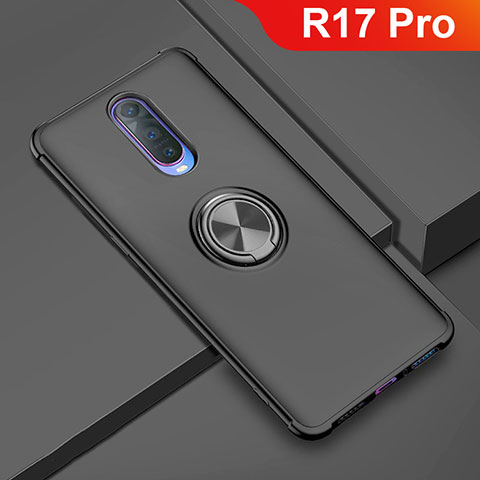 Silikon Hülle Handyhülle Ultra Dünn Schutzhülle Tasche Silikon mit Magnetisch Fingerring Ständer A01 für Oppo R17 Pro Schwarz