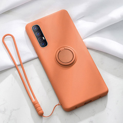 Silikon Hülle Handyhülle Ultra Dünn Schutzhülle Tasche Silikon mit Magnetisch Fingerring Ständer A01 für Oppo Reno3 Pro Orange