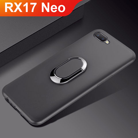 Silikon Hülle Handyhülle Ultra Dünn Schutzhülle Tasche Silikon mit Magnetisch Fingerring Ständer A01 für Oppo RX17 Neo Schwarz