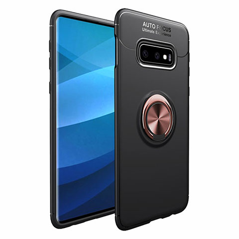 Silikon Hülle Handyhülle Ultra Dünn Schutzhülle Tasche Silikon mit Magnetisch Fingerring Ständer A01 für Samsung Galaxy S10 Gold und Schwarz