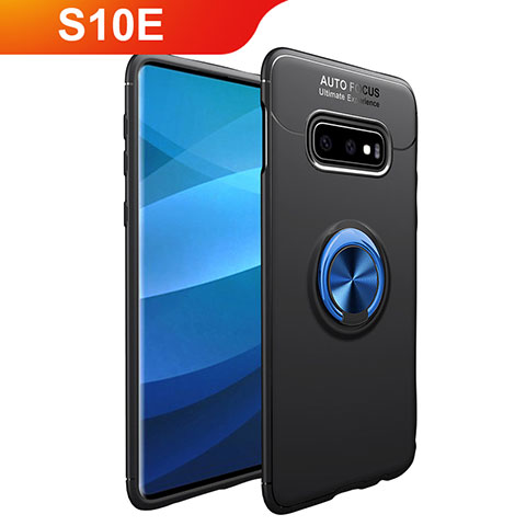 Silikon Hülle Handyhülle Ultra Dünn Schutzhülle Tasche Silikon mit Magnetisch Fingerring Ständer A01 für Samsung Galaxy S10e Blau und Schwarz