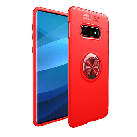 Silikon Hülle Handyhülle Ultra Dünn Schutzhülle Tasche Silikon mit Magnetisch Fingerring Ständer A01 für Samsung Galaxy S10e Rot