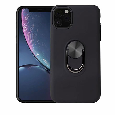 Silikon Hülle Handyhülle Ultra Dünn Schutzhülle Tasche Silikon mit Magnetisch Fingerring Ständer A02 für Apple iPhone 11 Pro Schwarz