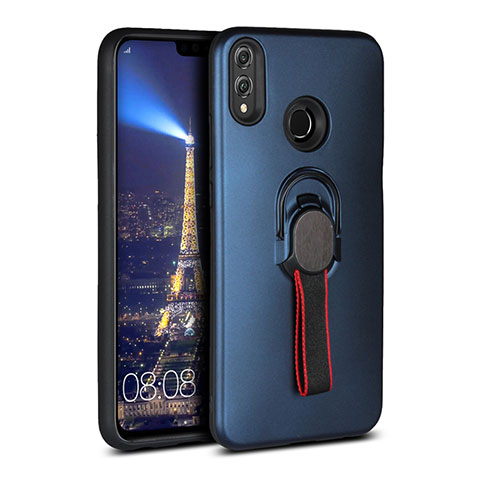 Silikon Hülle Handyhülle Ultra Dünn Schutzhülle Tasche Silikon mit Magnetisch Fingerring Ständer A02 für Huawei Honor 8X Blau