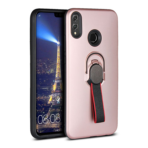 Silikon Hülle Handyhülle Ultra Dünn Schutzhülle Tasche Silikon mit Magnetisch Fingerring Ständer A02 für Huawei Honor 8X Rosegold