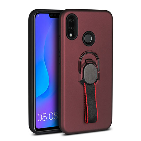 Silikon Hülle Handyhülle Ultra Dünn Schutzhülle Tasche Silikon mit Magnetisch Fingerring Ständer A02 für Huawei Nova 3e Braun