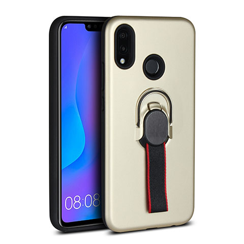 Silikon Hülle Handyhülle Ultra Dünn Schutzhülle Tasche Silikon mit Magnetisch Fingerring Ständer A02 für Huawei Nova 3e Gold