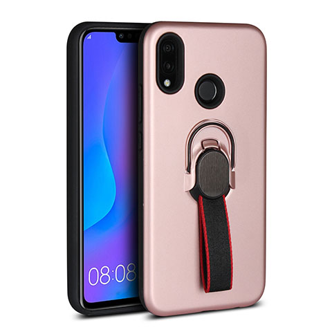 Silikon Hülle Handyhülle Ultra Dünn Schutzhülle Tasche Silikon mit Magnetisch Fingerring Ständer A02 für Huawei Nova 3e Rosegold