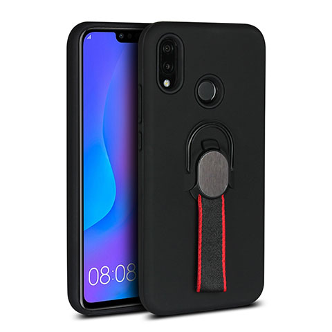 Silikon Hülle Handyhülle Ultra Dünn Schutzhülle Tasche Silikon mit Magnetisch Fingerring Ständer A02 für Huawei Nova 3e Schwarz