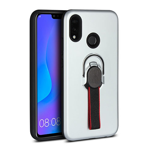 Silikon Hülle Handyhülle Ultra Dünn Schutzhülle Tasche Silikon mit Magnetisch Fingerring Ständer A02 für Huawei Nova 3e Weiß